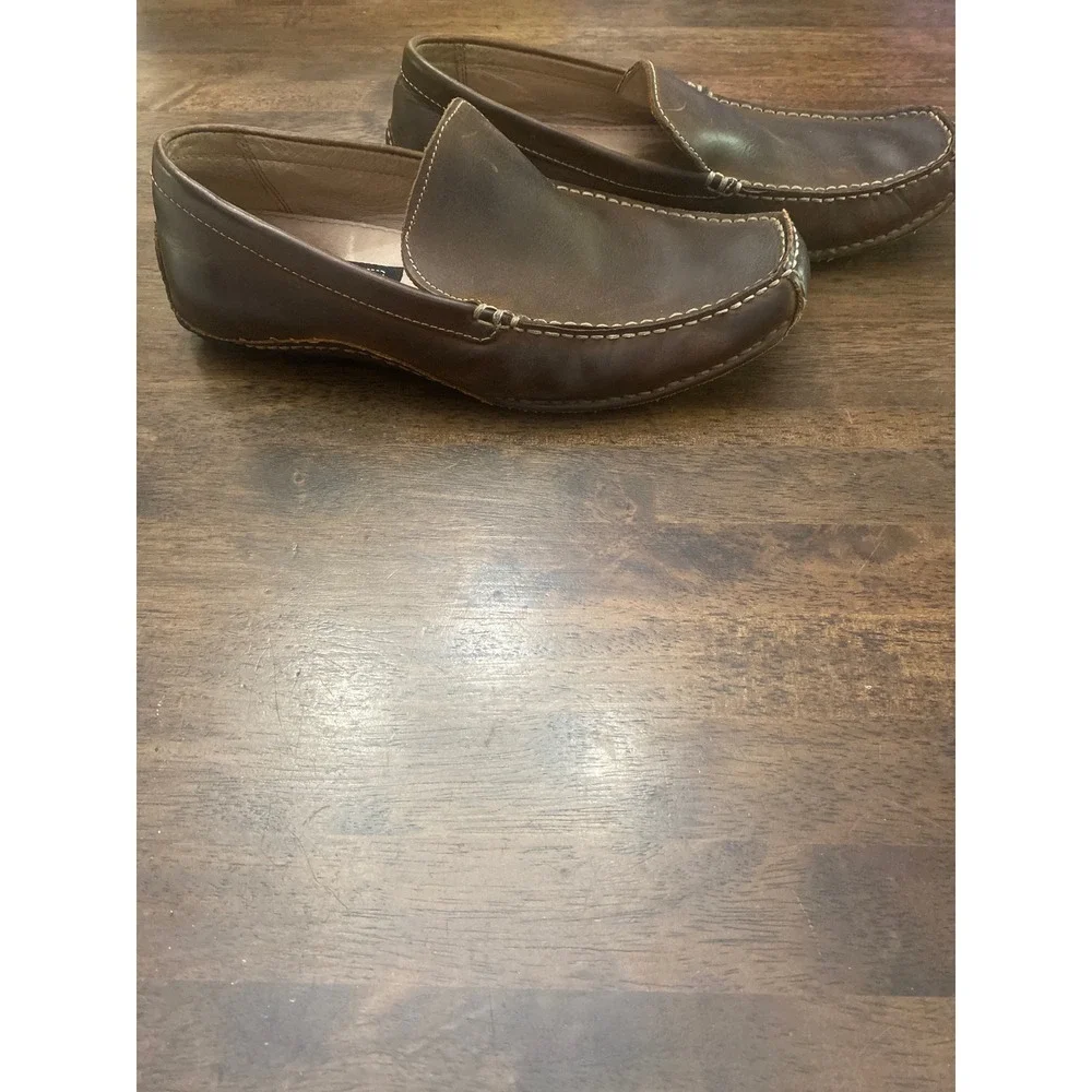 SM New York Mens Brown Leather Loafers Driver Shoes Square Toe Slip On Sz 10.5